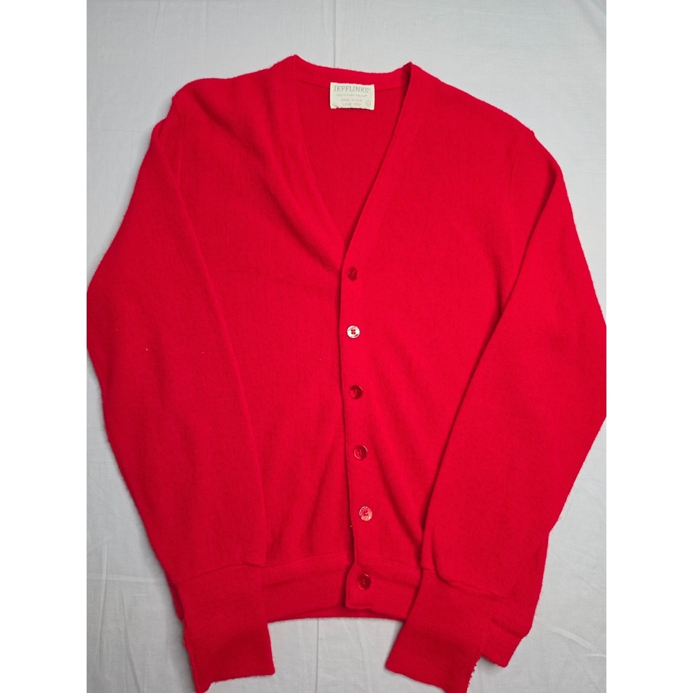 Vintage Lord Jeff Jefflinks Cardigan Sweater Mens Large Red Button Front Outdoor